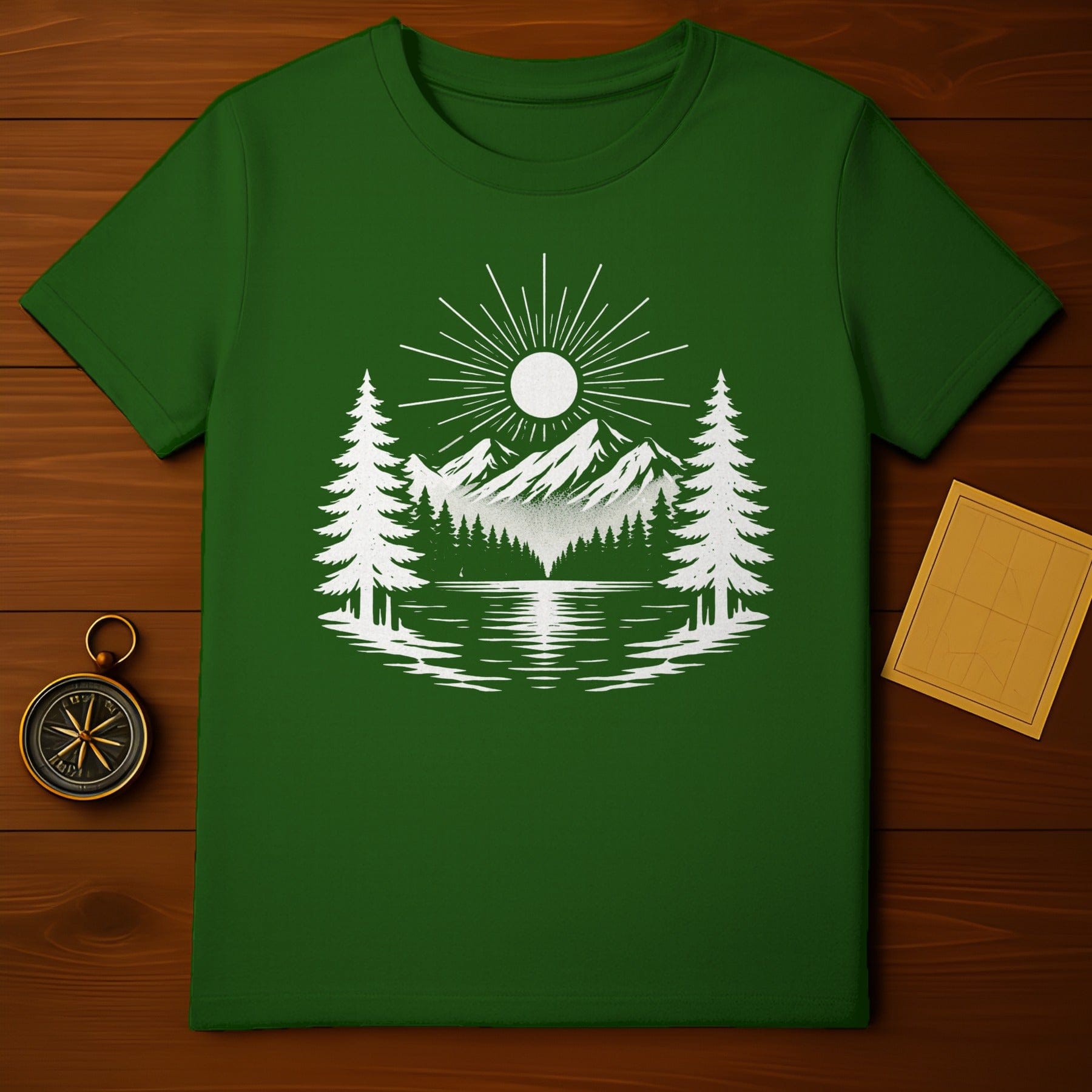 Mountain and Trees Graphic Green T-Shirt Product