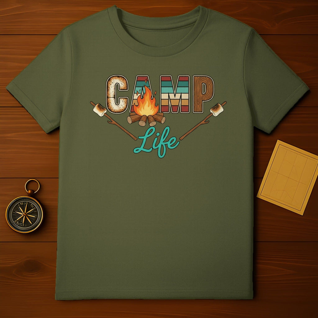 Camp Life Graphic Tee with Camping Elements Mood