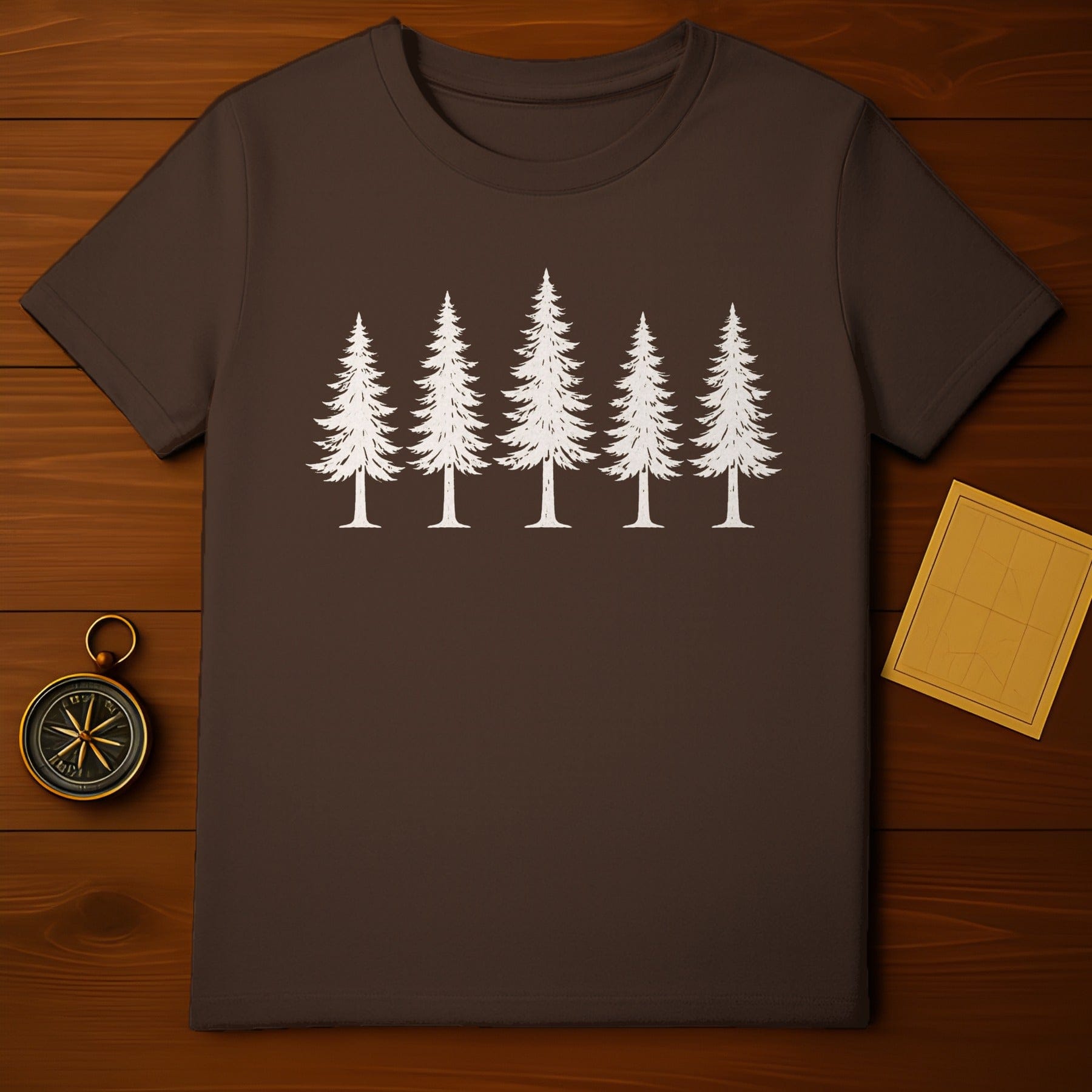 Five Tall White Trees Design Printed T-Shirt