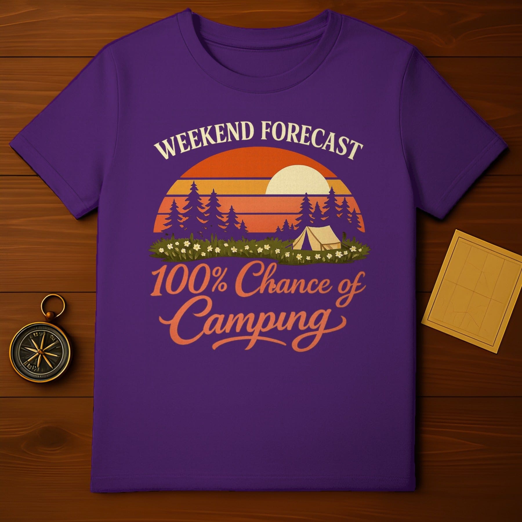 Weekend Forecast 100% Chance of Camping T-shirt product type
Camping Shirt
Weekend Forecast
Outdoor Adventure
Nature Lover
Forest Graphic
Tent Design
Sunrise Sunset
Camp Life Style
Happy Camper
Travel Gear
Vacation Vibes
Retro Camping
Vintage Outdoors
Explore More
Mountain Scene
Graphic T Shirt
Purple Apparel
Unique Design
Outdoor Enthusiast
Camping Humor