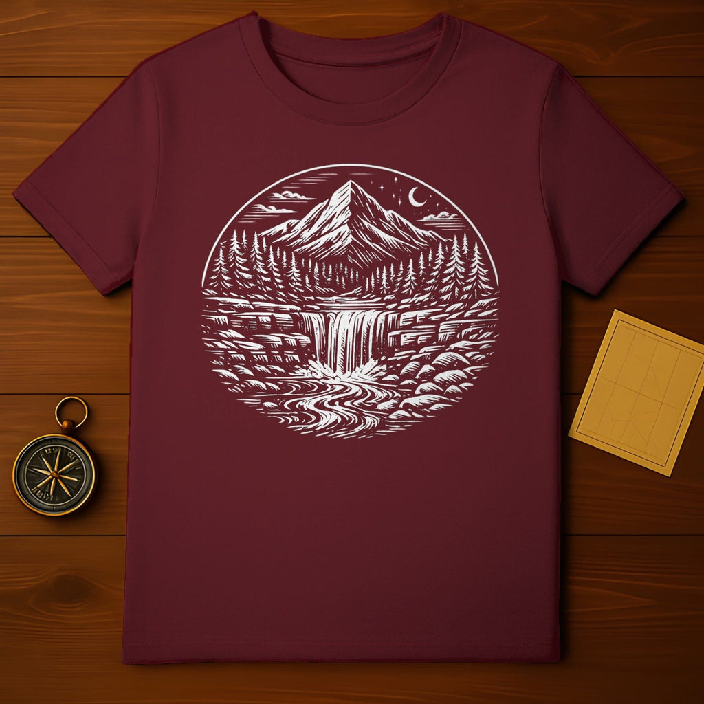 Mountain Scene Waterfall Graphic Design T-shirt