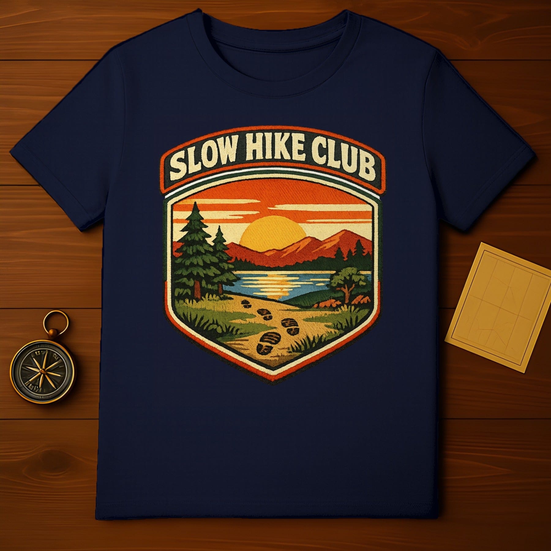 Slow Hike Club Sunset Design Outdoor Adventure Shirt