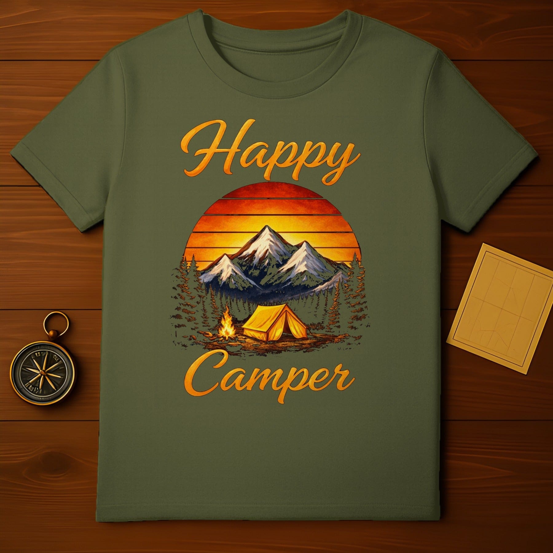 Happy Camper Mountain Camping T-shirt for Outdoor Lovers