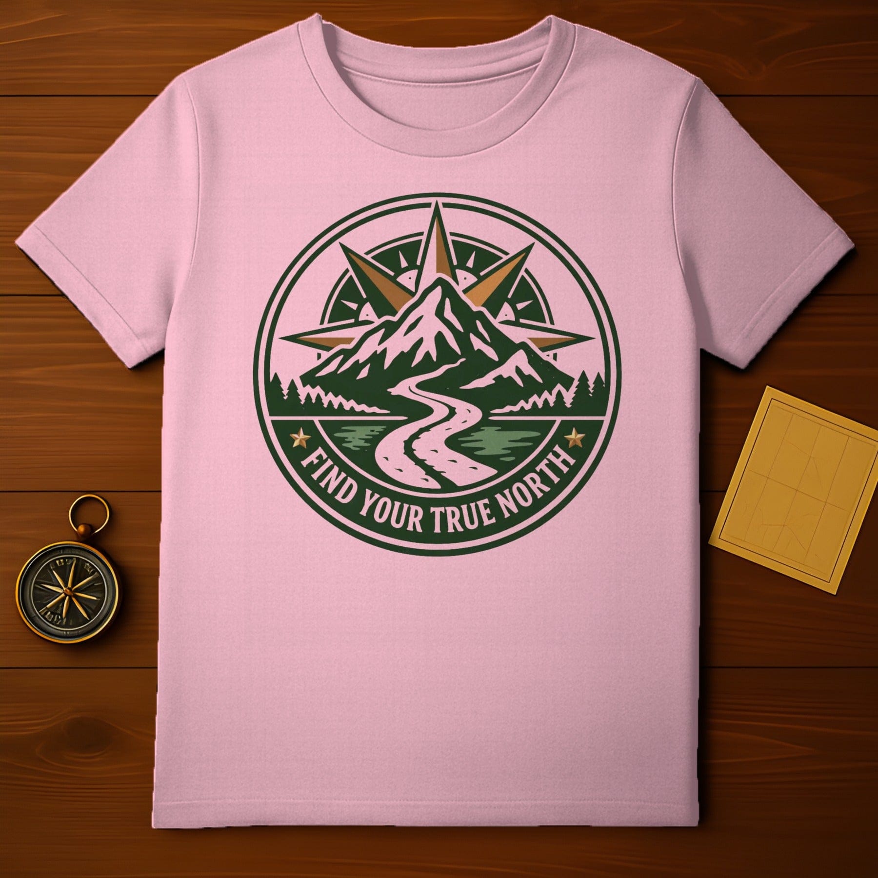 FIND YOUR TRUE NORTH Mountains Compass River Trees Pink product type
