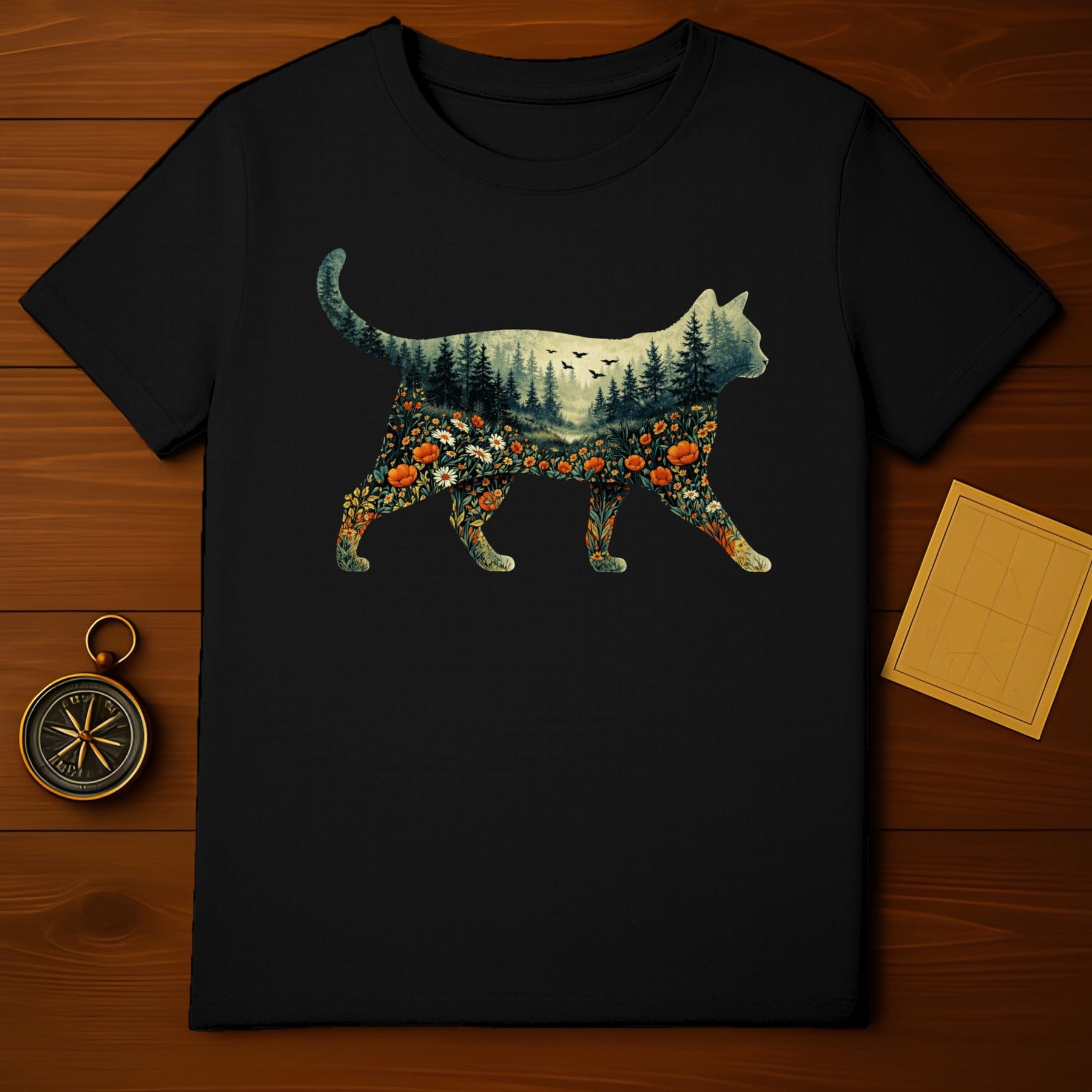 Nature Inspired Forest Cat Graphic T-Shirt for Cat Lovers
