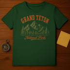 Green t-shirt with Grand Teton National Park graphic.