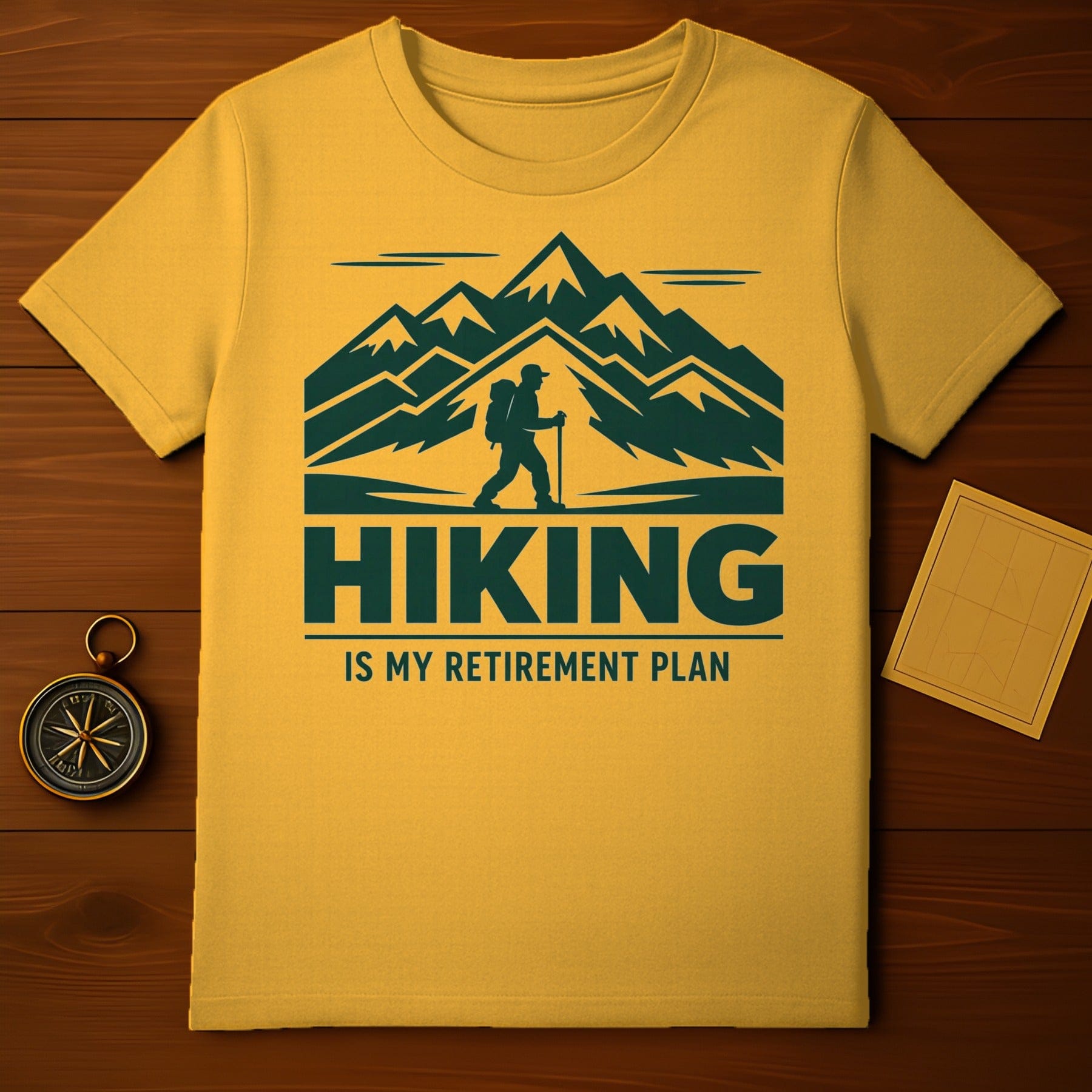 HIKING IS MY RETIREMENT PLAN graphic t-shirt product type
hiking, retirement plan, mountain tee, hiker shirt, outdoor adventure, nature lover, graphic t-shirt, yellow tee, camping life, exploration gear, travel inspired, trail walker, wanderlust gift, summit seeker, trekking apparel, mountain lifestyle, backpacking top, outdoorsy fashion, adventure wear, plan future