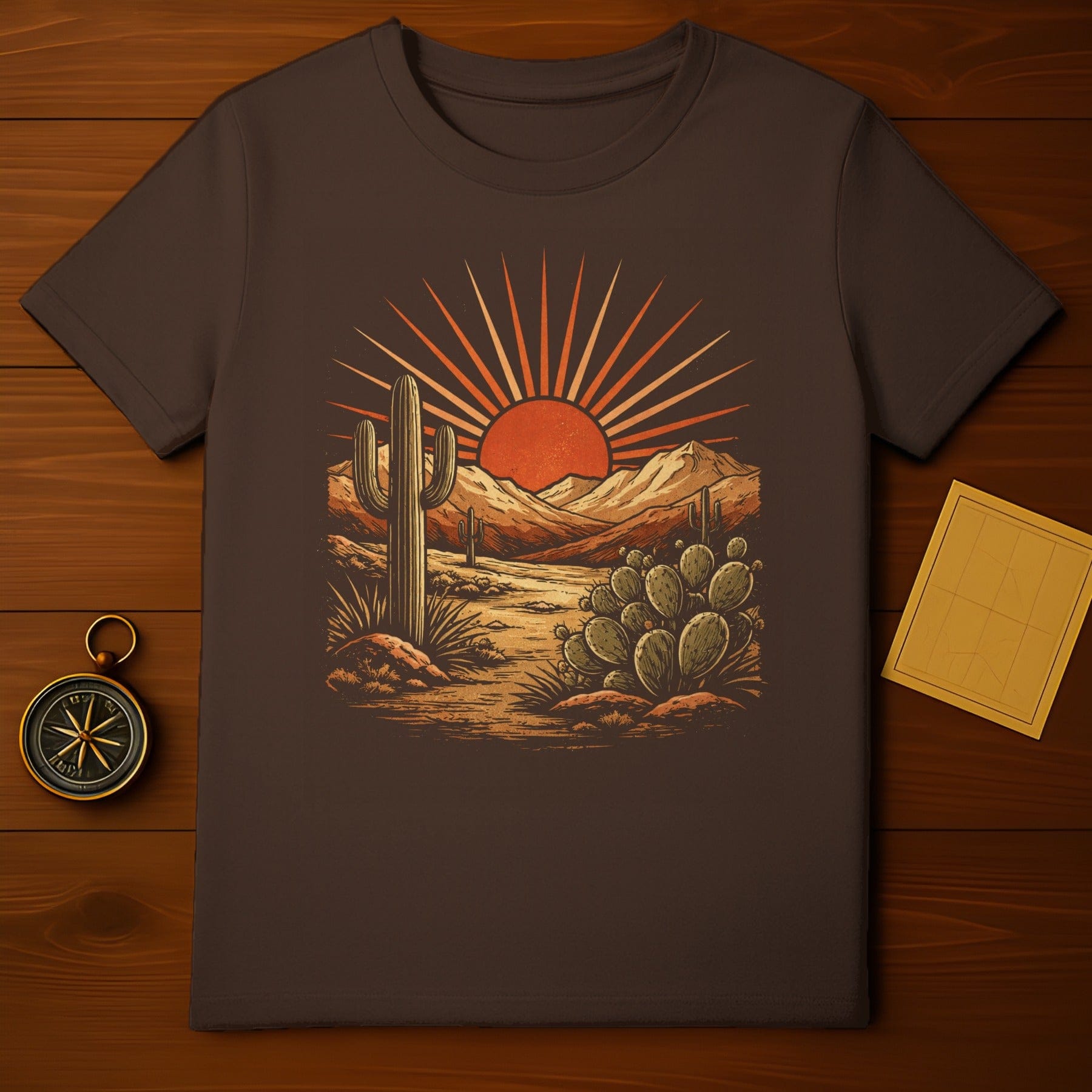 Sunset Desert Cactus Mountains Graphic T-Shirt