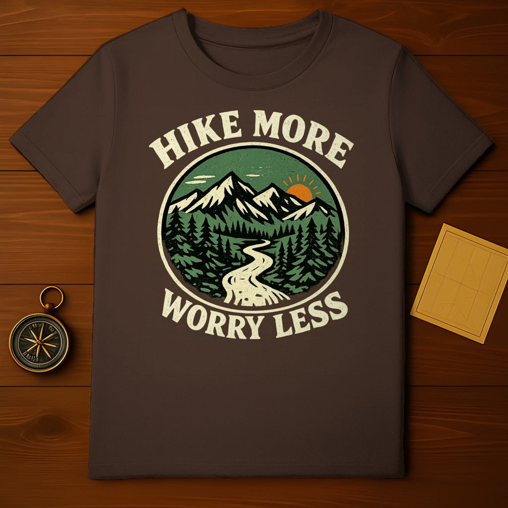 Hike More Worry Less Scenic Mountain Print T-shirt