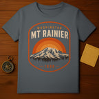 Washington Mt. Rainier graphic tee with sunset and compass.