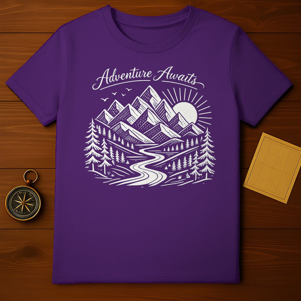 Adventure Awaits Mountains Design Graphic Tee