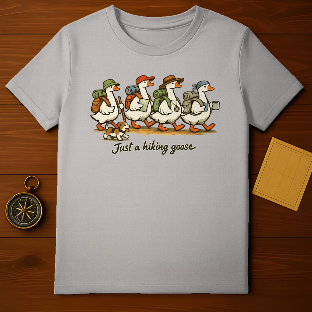Just a hiking goose graphic t-shirt for adventures