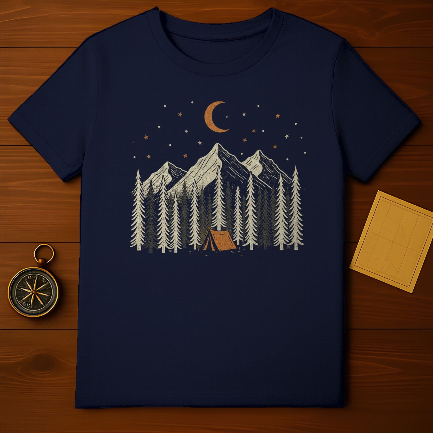 Nighttime Mountain Camping Scene Graphic T-Shirt
