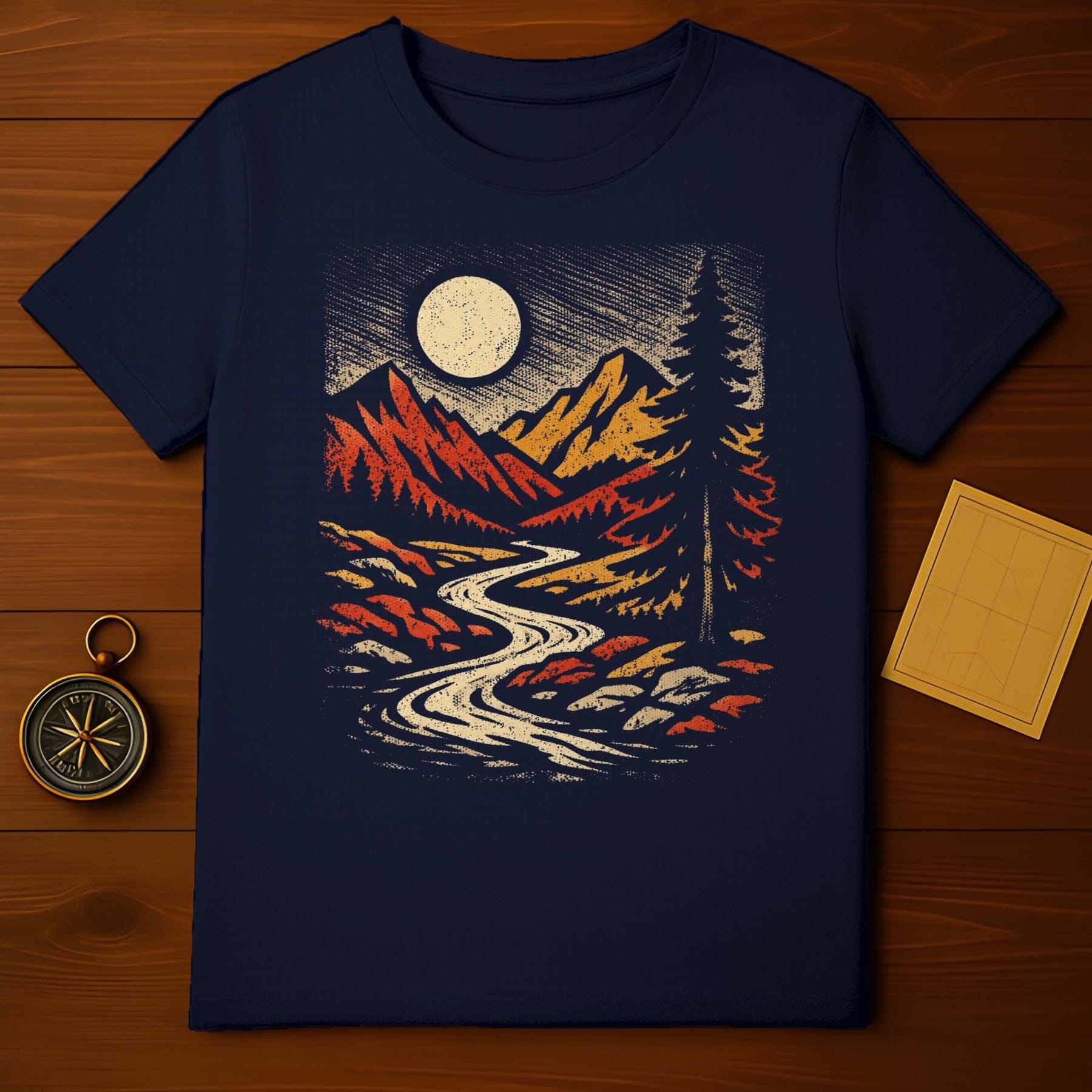 Scenic Mountain Moonlit Night T-Shirt Design