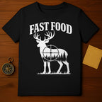 Fast Food Deer Hunting Themed T-Shirt for Outdoor Enthusiasts