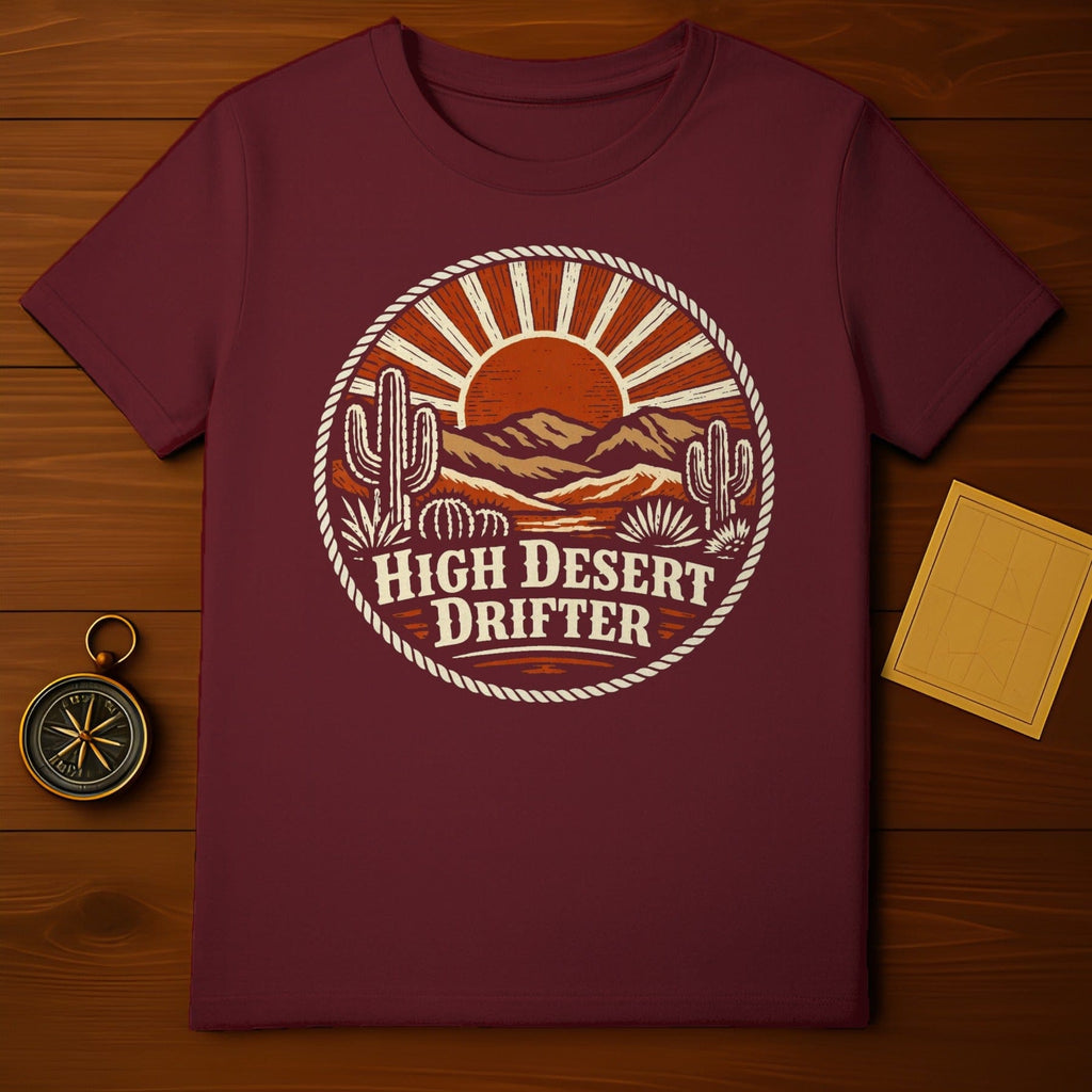 High Desert Drifter Sun Cactus Mountains Graphic product type
Desert, Cactus, Sun, Mountains, Drifter, HighDesert, Southwest, Adventure, Travel, Nature, Outdoor, GraphicTee, VintageStyle, RetroDesign, Western, Boho, Wanderlust, Landscape, UniqueDesign, Maroon