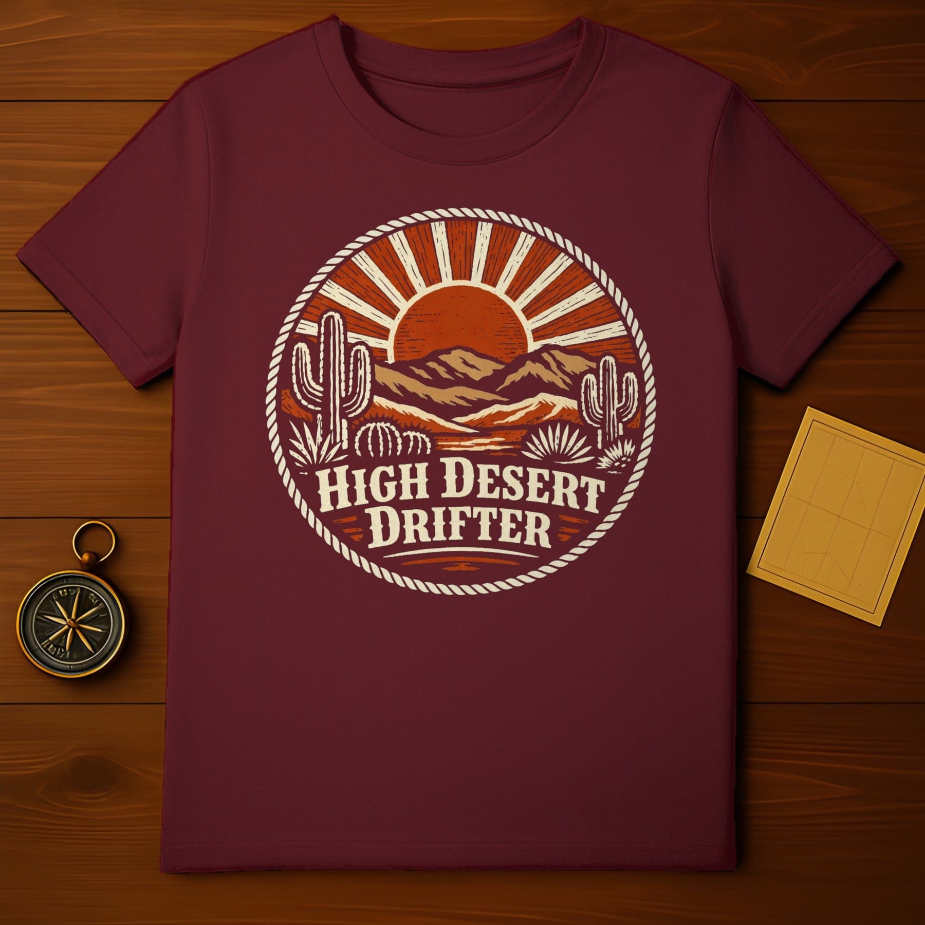 High Desert Drifter Sun Cactus Mountains Graphic product type
Desert, Cactus, Sun, Mountains, Drifter, HighDesert, Southwest, Adventure, Travel, Nature, Outdoor, GraphicTee, VintageStyle, RetroDesign, Western, Boho, Wanderlust, Landscape, UniqueDesign, Maroon
