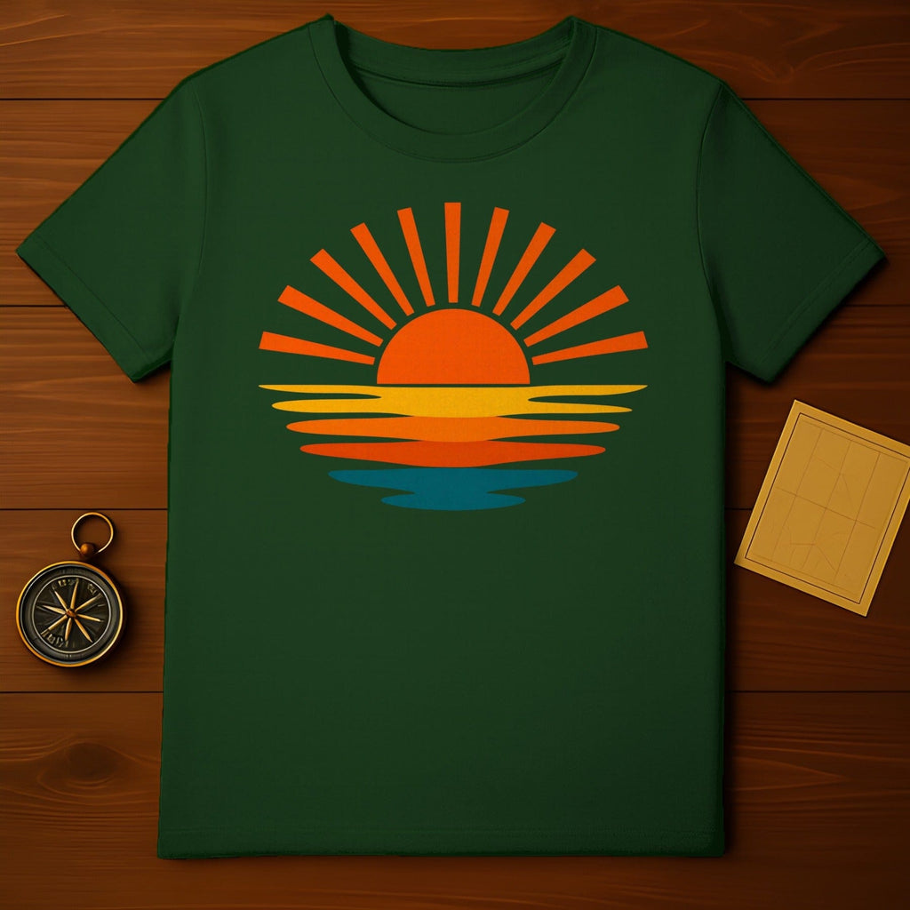 Retro Sunset Graphic Teal Green T-Shirt for Men