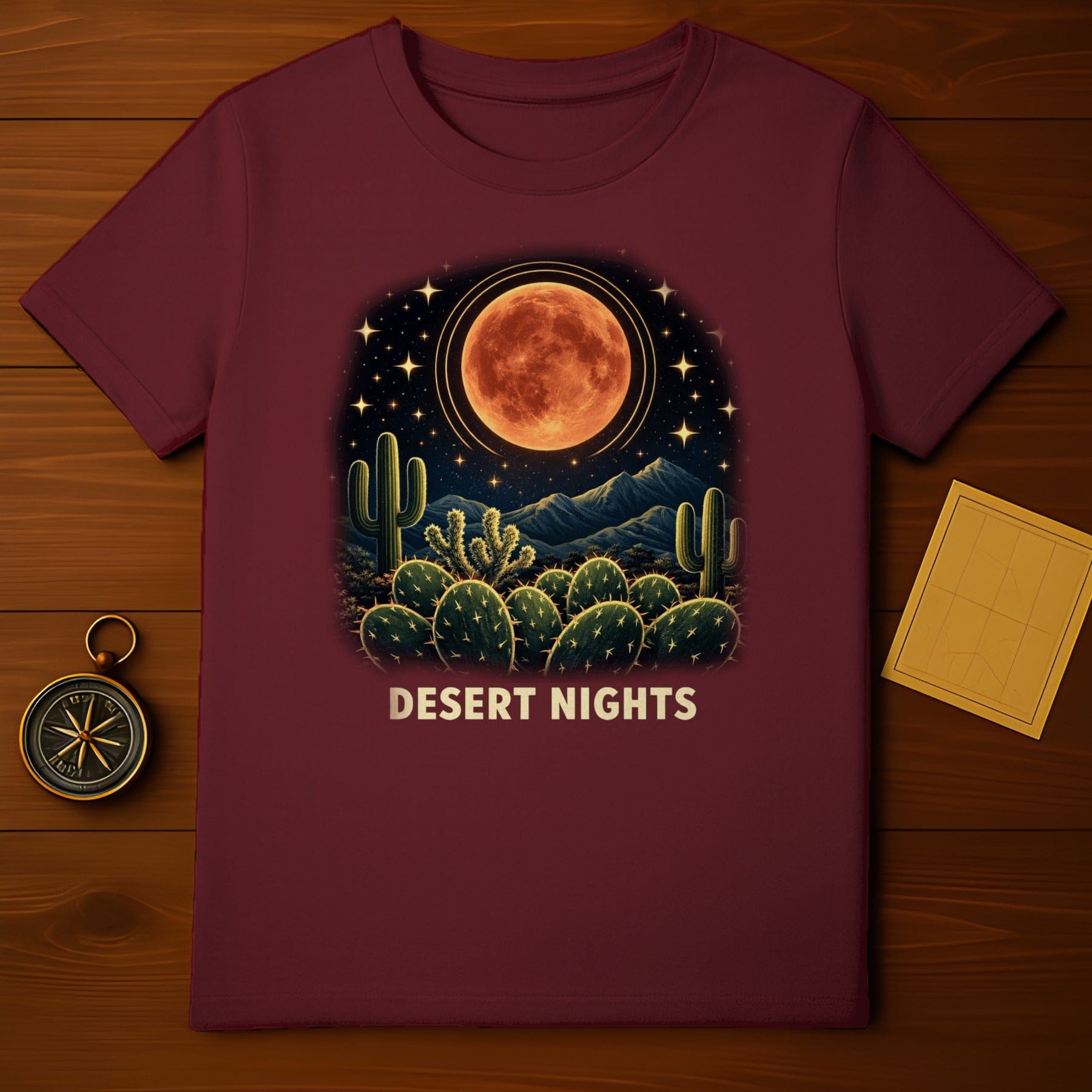 Desert Nights Red Moon Cactus Mountain Scene product type