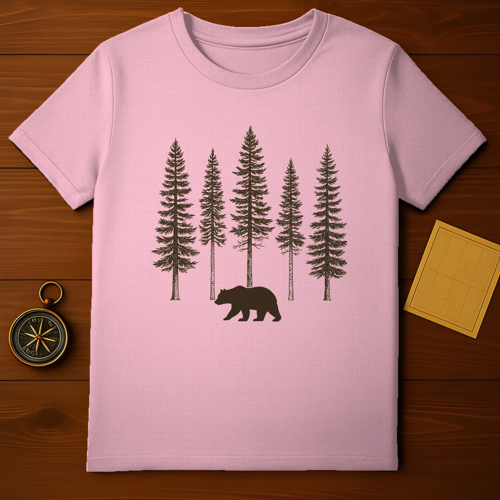 Pink Shirt with Bear and Pine Trees Design Shirt
