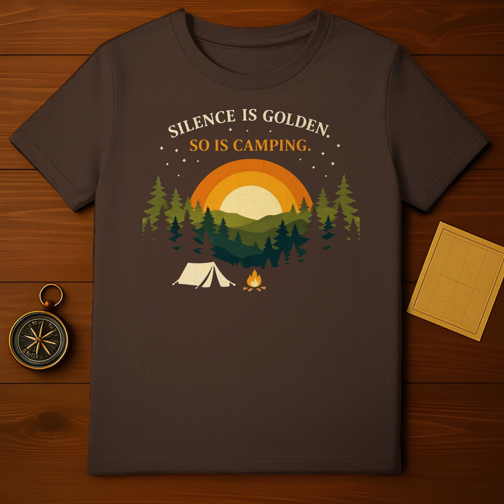 Silence is Golden So is Camping Outdoor Adventure T-Shirt product type
Camping Outdoor Nature Forest Trees Sunset Sunrise Tent Campfire Adventure Explore Wilderness Silence Golden Peace Tranquility Mountains Hiking Travel Quote Shirt