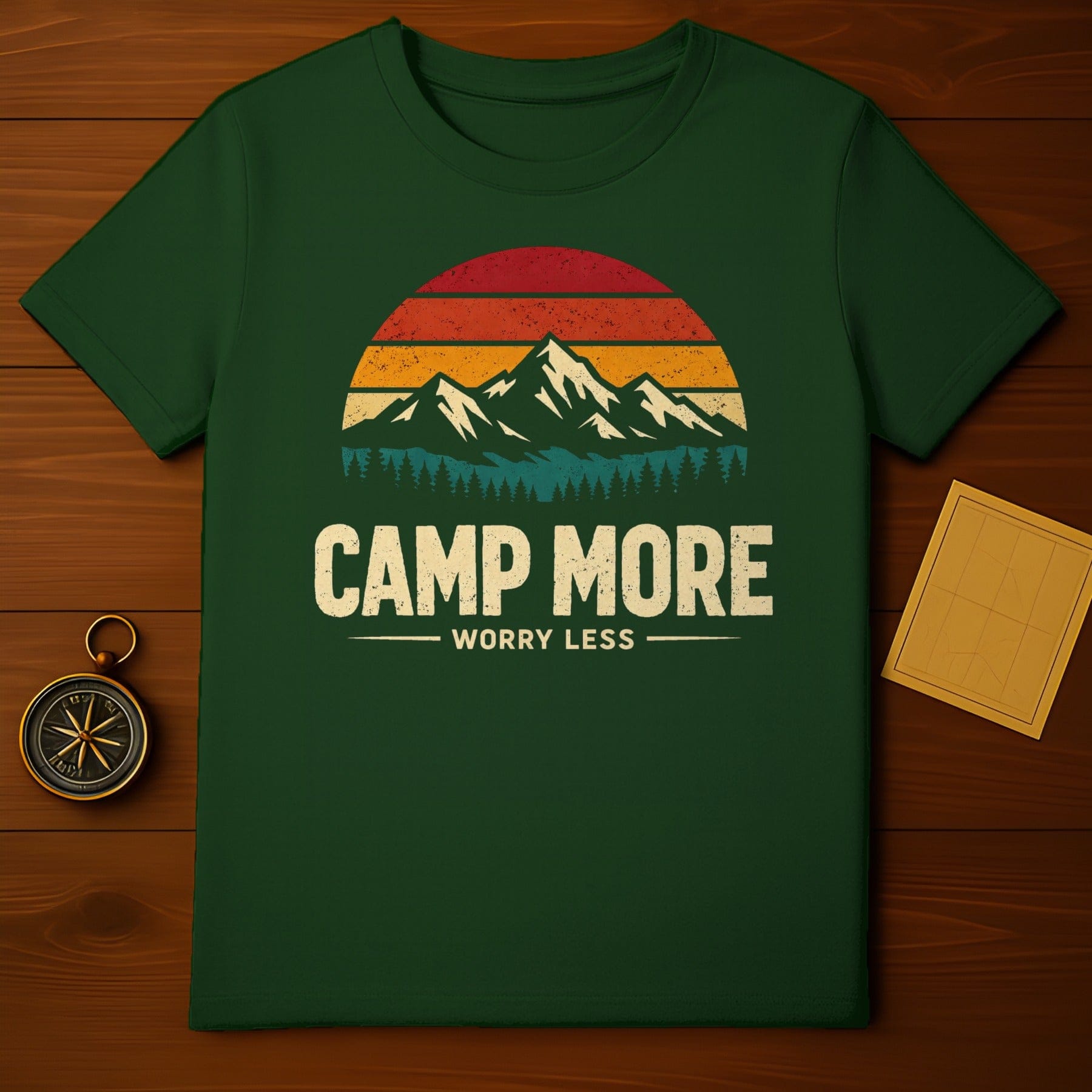 Camp More Worry Less Retro Mountains Sunset product type