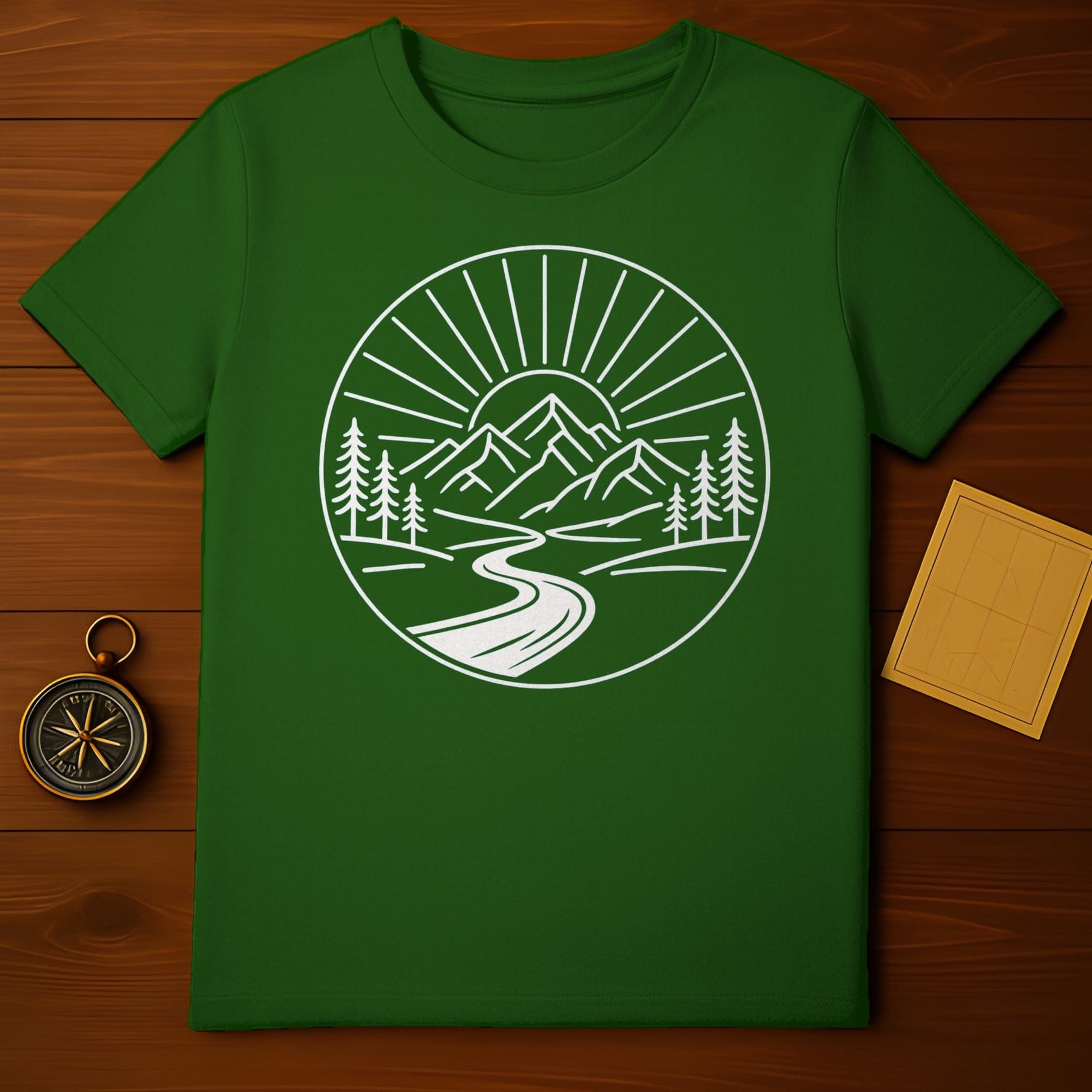 Mountain and River Scenic Graphic T-Shirt for Nature Lovers