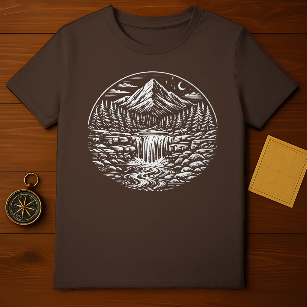 Scenic Mountain Waterfall Night Sky Art T-Shirt