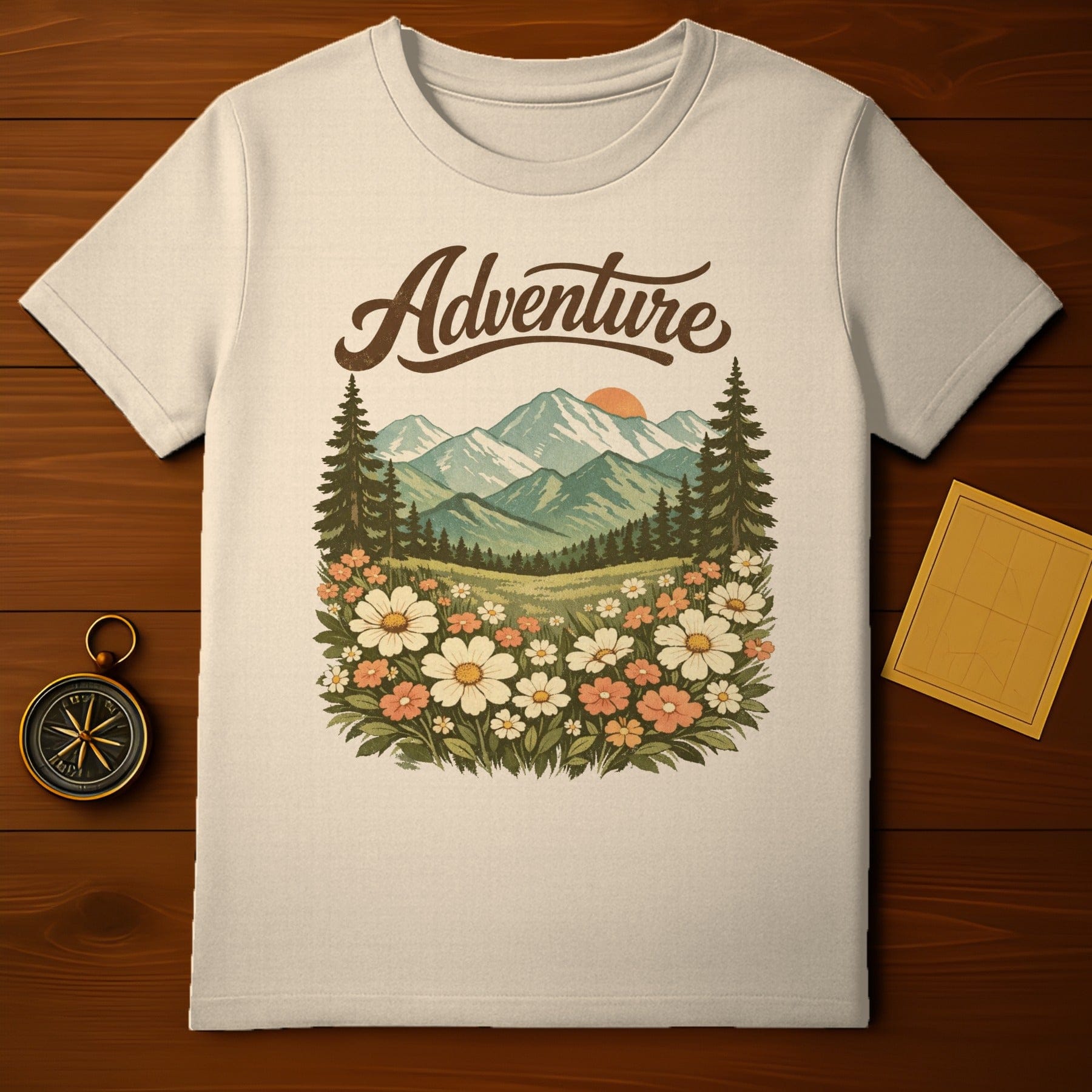 Adventure Nature Mountain and Floral Graphic T-Shirt