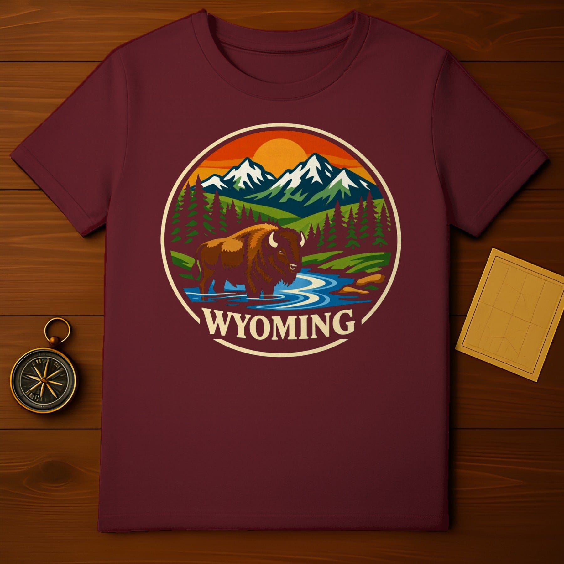 Wyoming Bison Wilderness Mountain River Sunset product type
Wyoming, Bison, Buffalo, Mountains, River, Sunset, Nature, Wildlife, Adventure, Outdoor, Retro, Vintage, Landscape, Scenic, Travel, Yellowstone, Grand Teton, American Bison, Western, State Pride