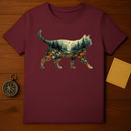 Cat Silhouette Forest and Flowers Graphic T-shirt