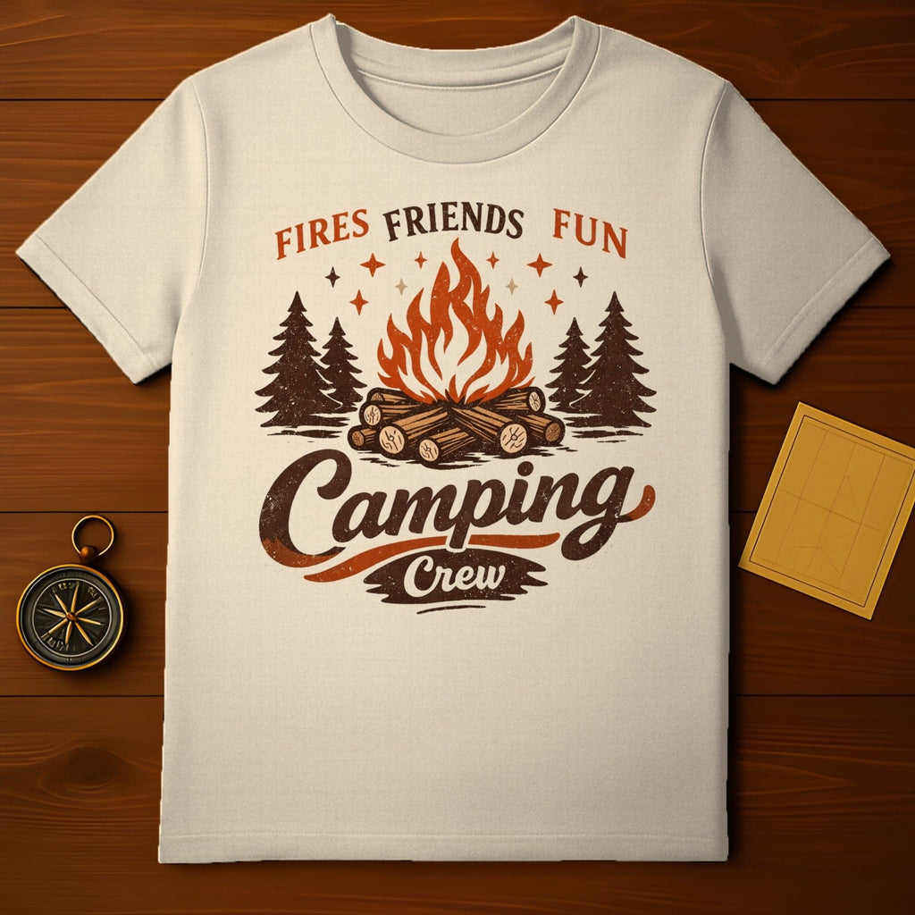 Fires Friends Fun Camping Crew T-Shirt for Outdoor Enthusiasts
