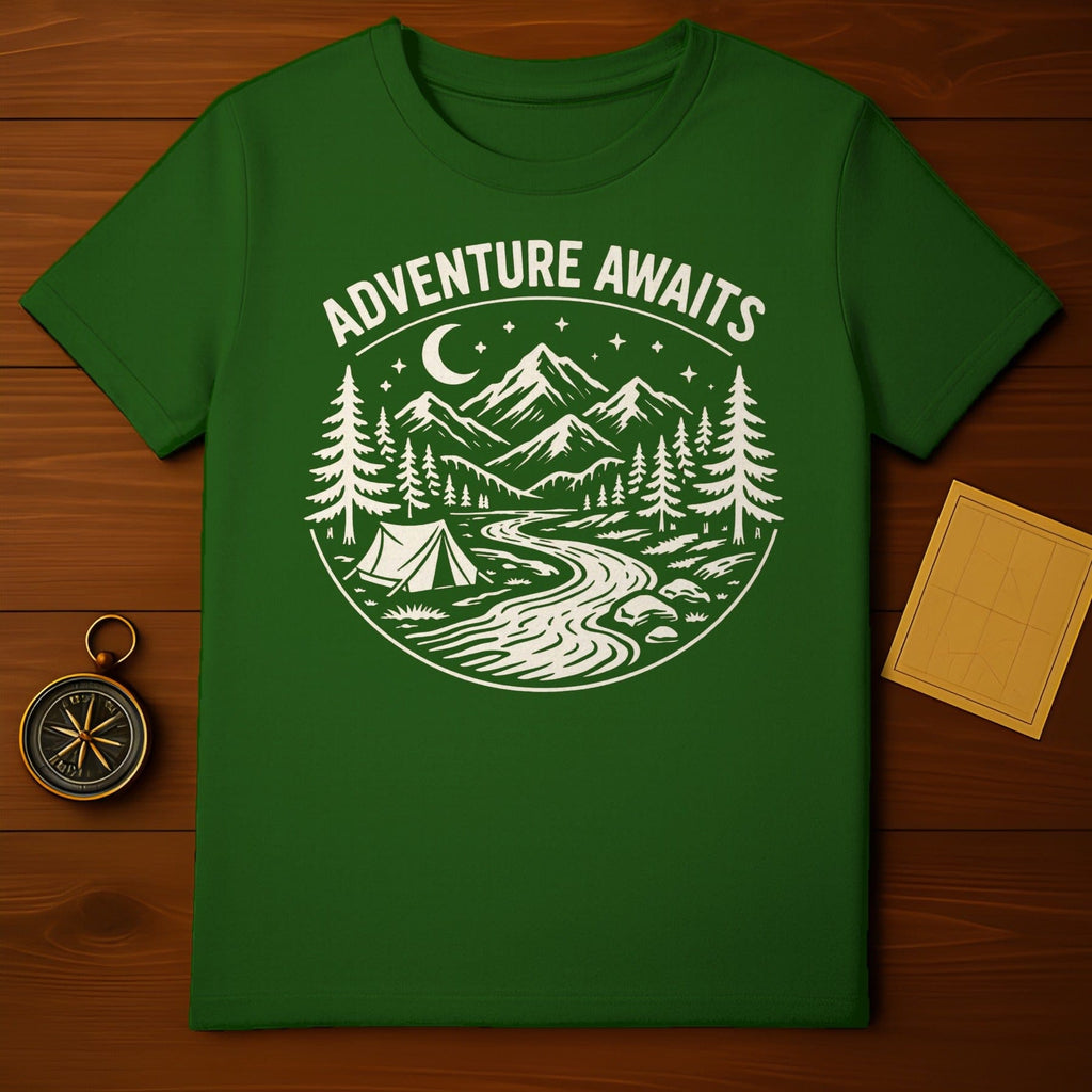 Adventure Awaits Green Nature Scenery Graphic T-Shirt