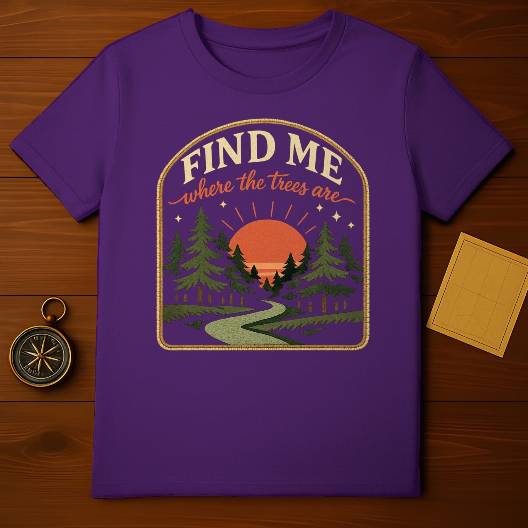Find Me Where The Trees Are Forest Sunset Nature T-shirt product type