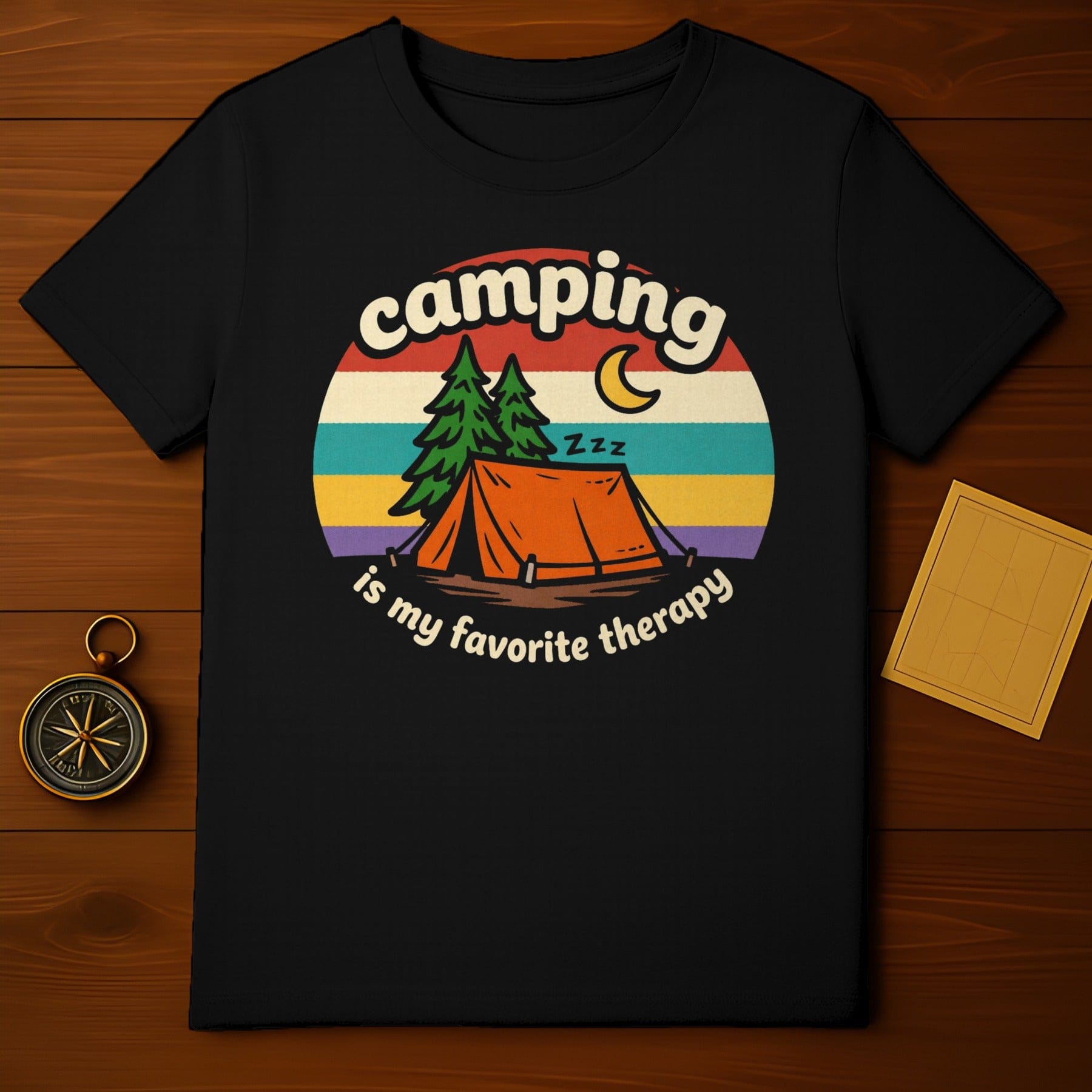 Camping Is My Favorite Therapy Retro Sunset Design product type
Camping Outdoor Nature Adventure Retro Sunset Tent Trees Moon Zzz Therapy Saying Favorite Hobby Outdoorsy Camp Life Wilderness Explore Forest Graphic Shirt Camper Gift Travel