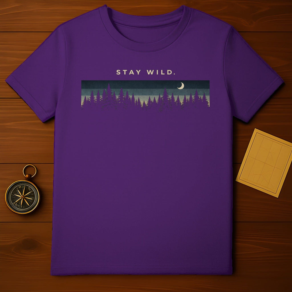 Stay Wild Moonlit Forest Purple Graphic T-Shirt