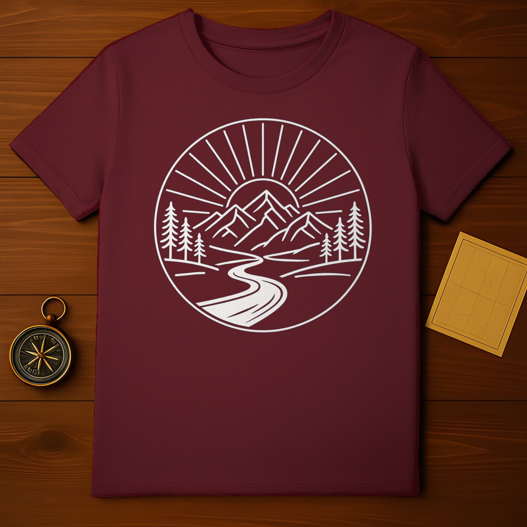 Nature Inspired Mountain and River Graphic T-Shirt