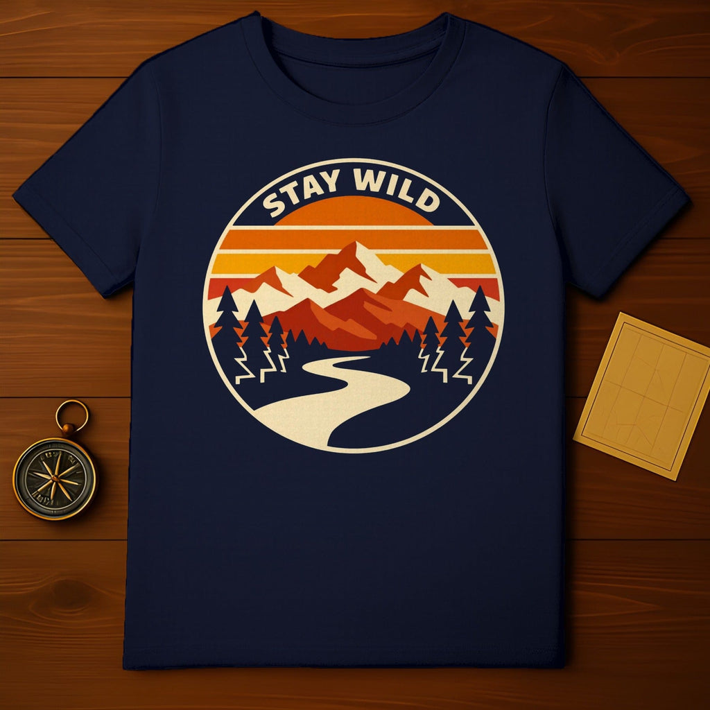 STAY WILD Mountains River Trees Retro Sunset Scene product type