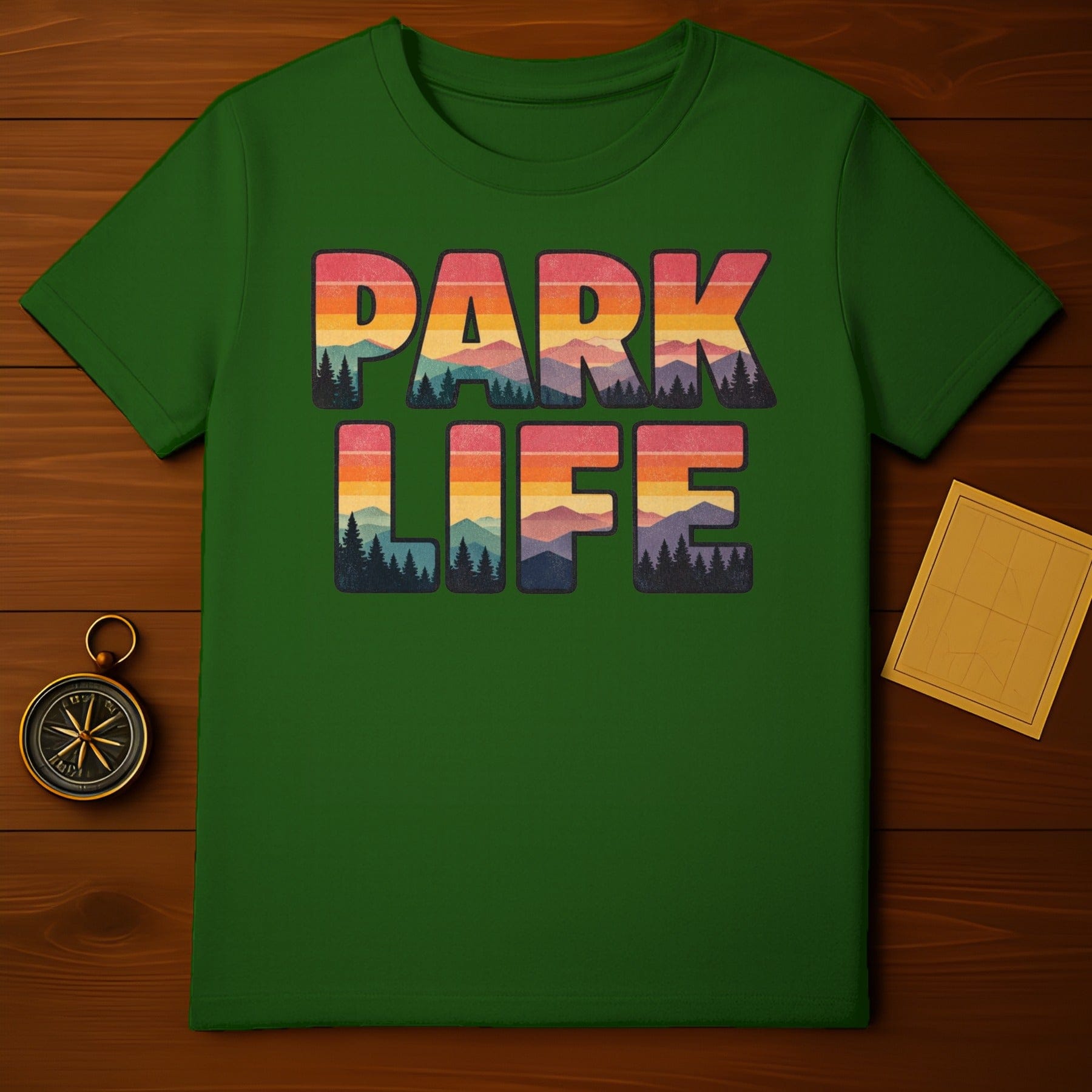 PARK LIFE Sunset Mountain Forest Green T-Shirt product type