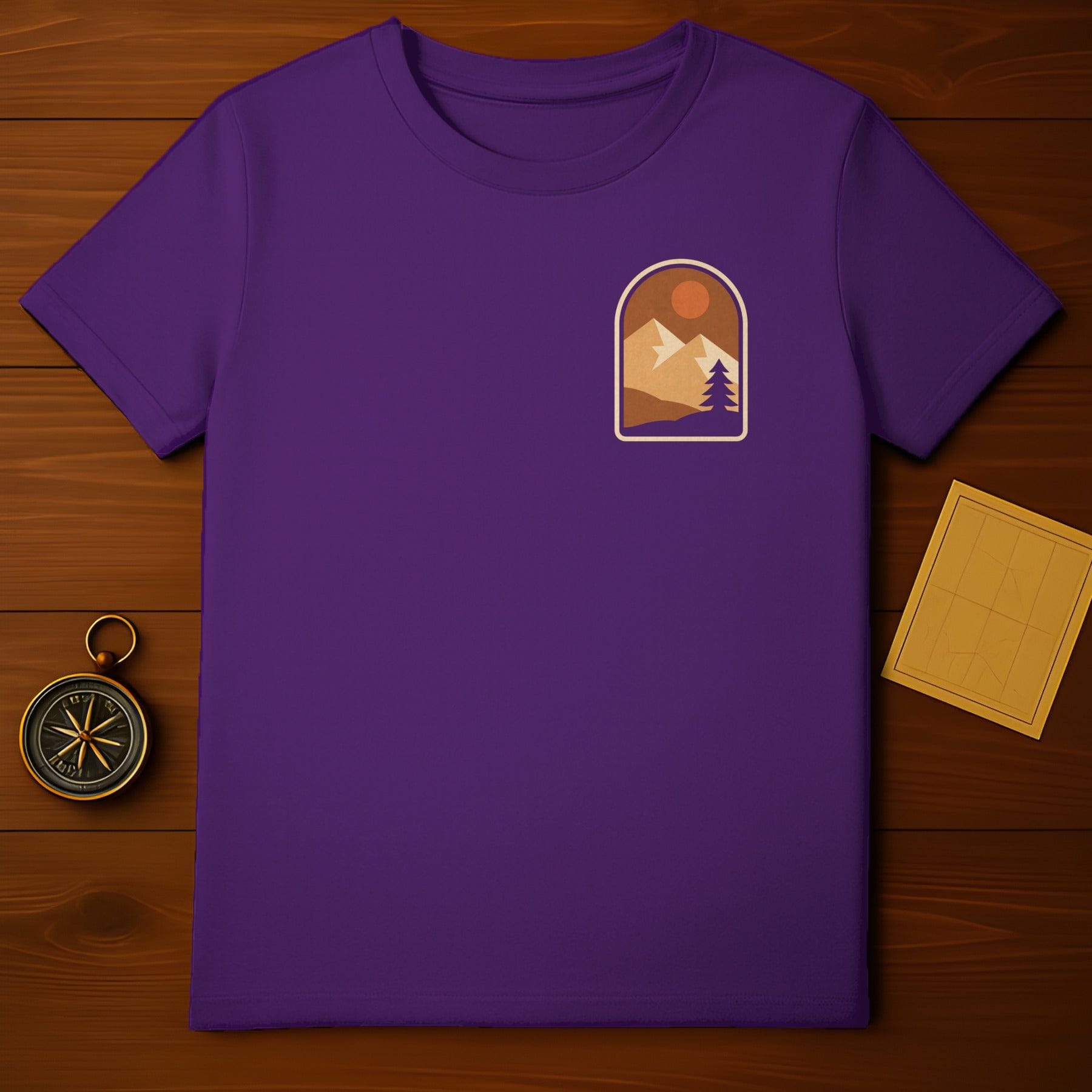 Rich Purple Mountain Sun Tree Graphic Tee Shirt product type