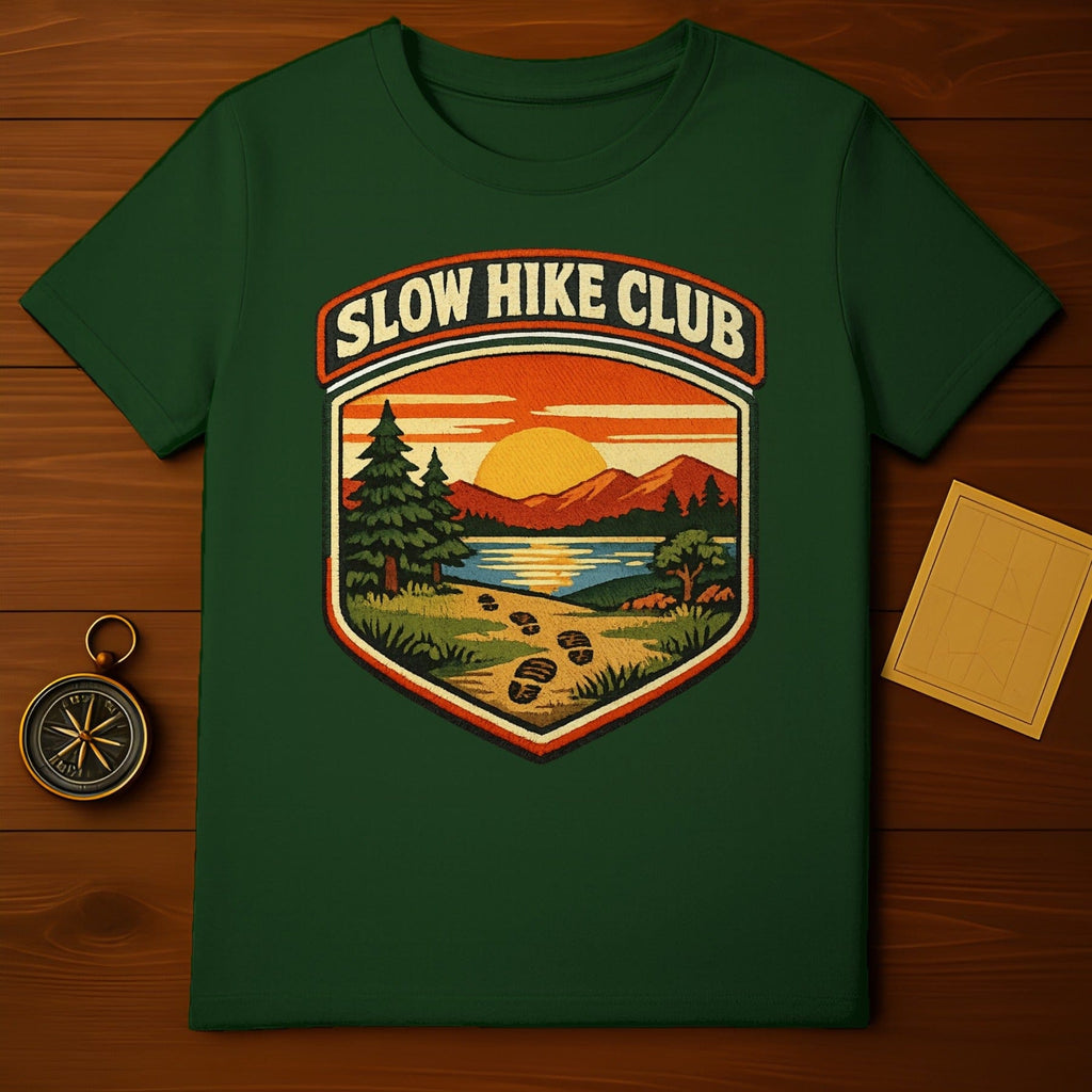 Slow Hike Club Badge Scenic Landscape T-Shirt Product