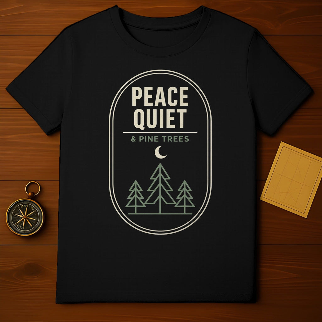 PEACE QUIET & PINE TREES Outdoor Nature Camping product type
Peace
Quiet
Pine Trees
Nature
Outdoor
Camping
Hiking
Forest
Woods
Evergreen
Moon
Crescent
Minimalist
Graphic Apparel
Black Shirt
Woodland
Adventure
Serene
Tranquility
Mountain Life
