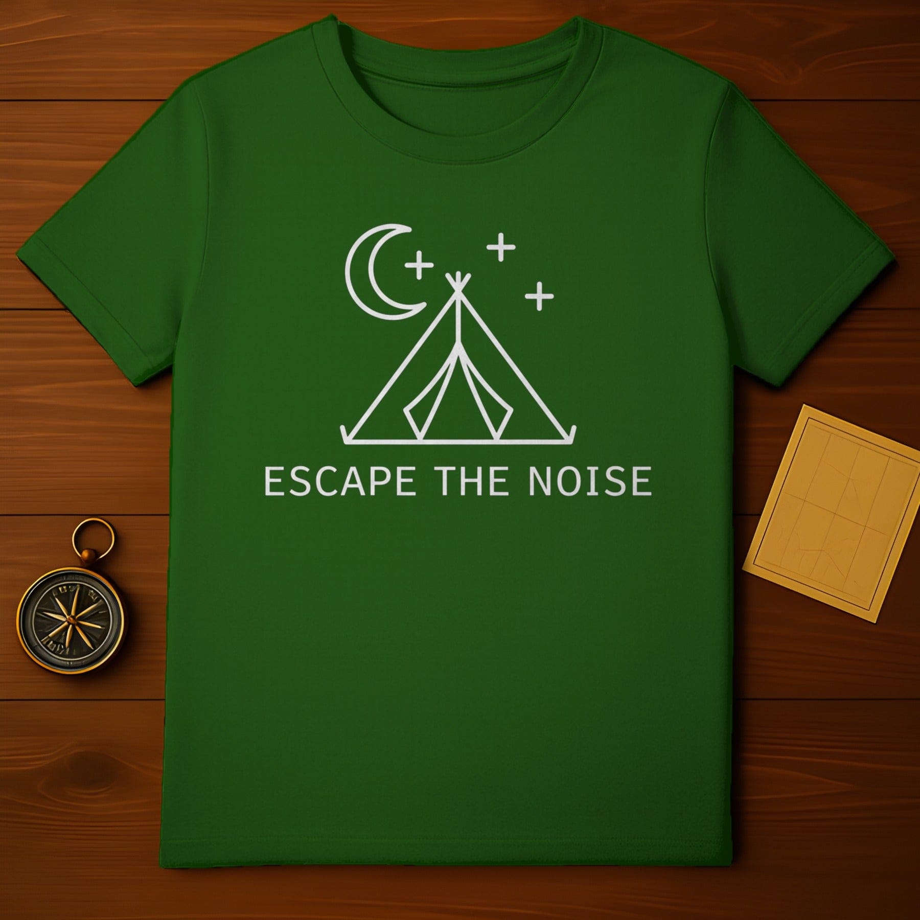 Escape The Noise Compass Print Camping T-Shirt