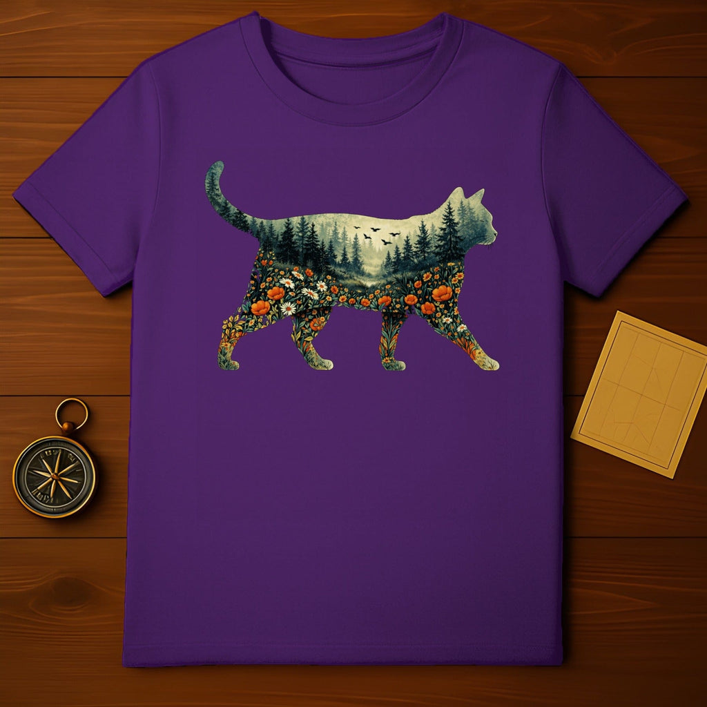Forest Cat Nature Art Purple T-shirt