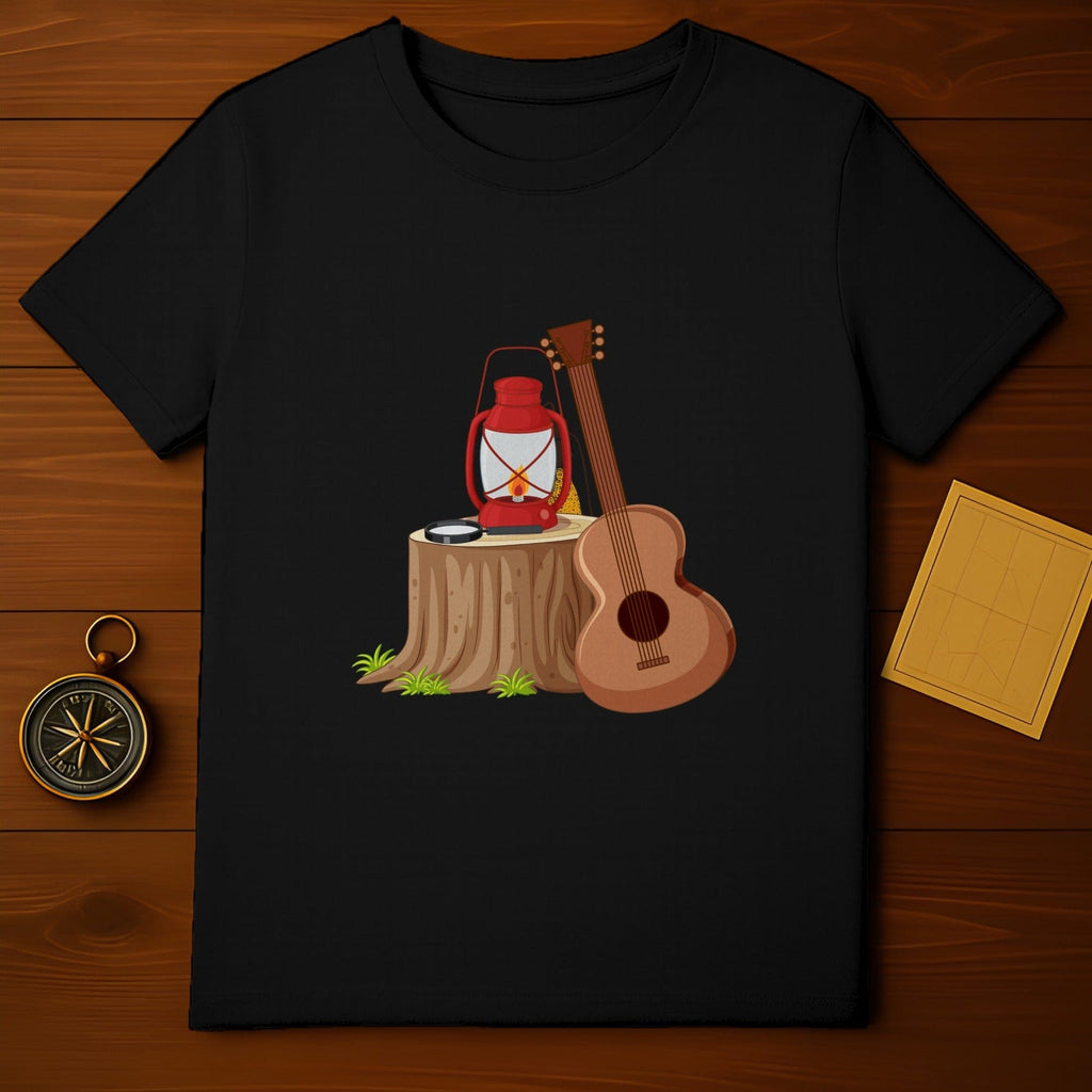 Rustic Camping Lantern and Guitar Graphic T-shirt