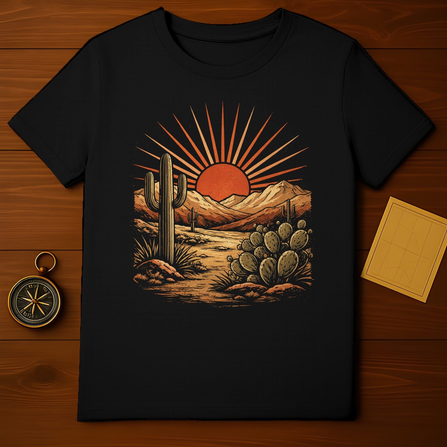 Desert Sunset with Cactus and Mountains T-shirt
