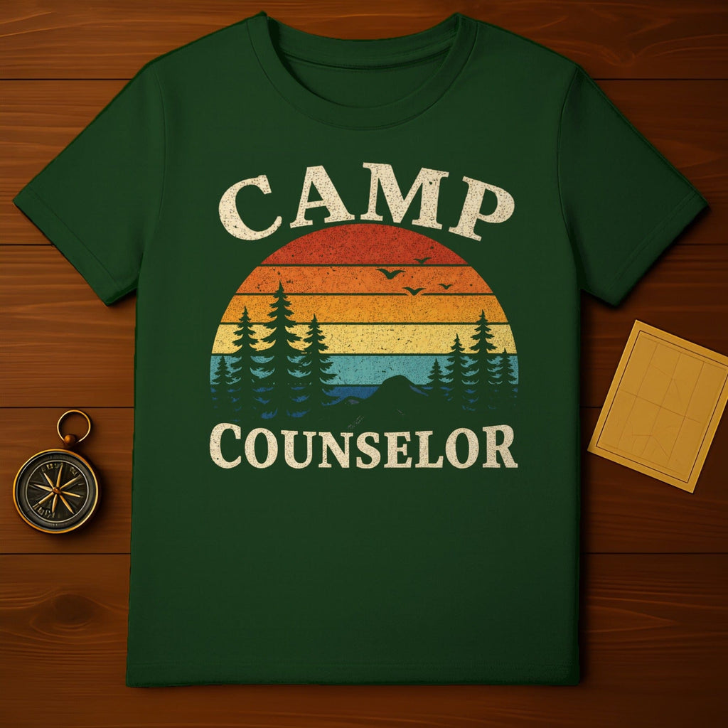 Camp Counselor T-shirt with Retro Sunset Design