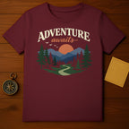 ADVENTURE awaits mountain forest graphic product type
Adventure
Awaits
Mountain
Forest
Nature
Outdoor
Landscape
Scenic
Hiking
Camping
Travel
Exploration
Wilderness
Pine trees
Sun graphic
Birds graphic
Path graphic
Graphic tee
T-shirt
Apparel