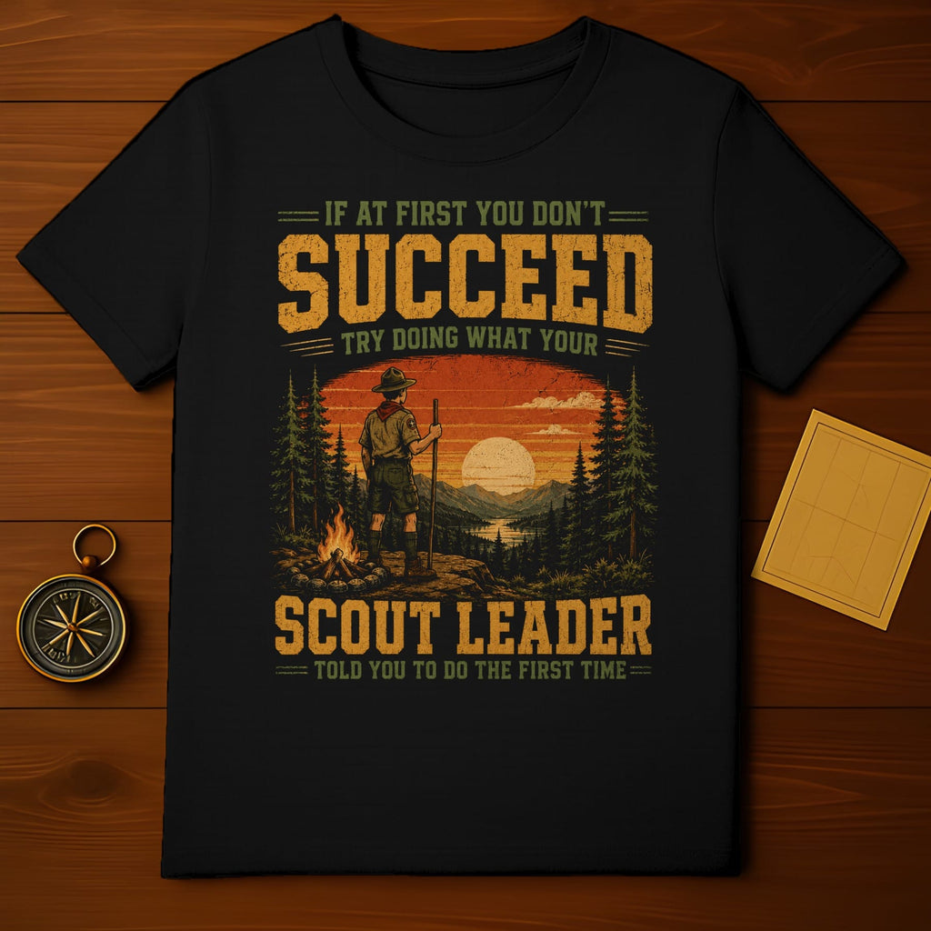 Scout Leader t-shirt with text "If at first you don't succeed, try doing what your Scout Leader told you to do the first time."
