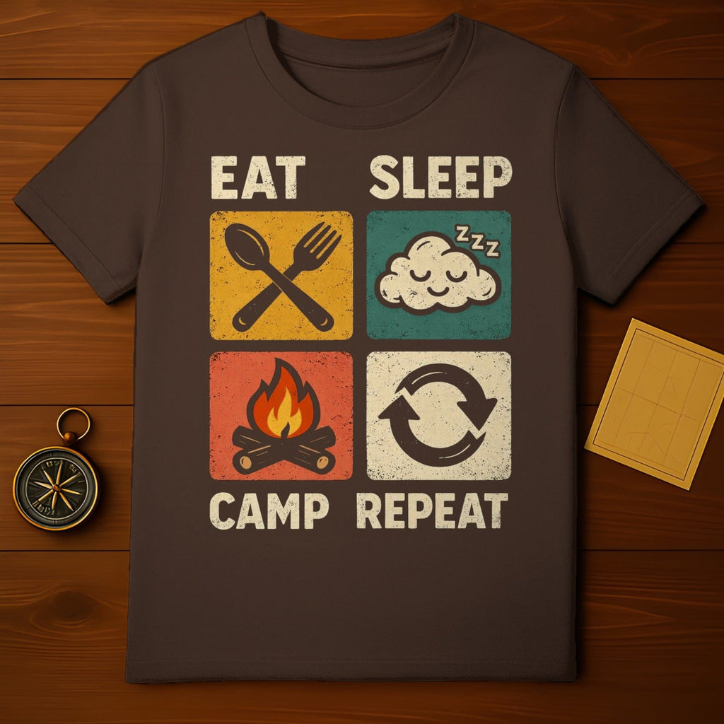 EAT SLEEP CAMP REPEAT Outdoor Adventure Life product type
Camping
Outdoor
Adventure
Campfire
Eat Sleep Camp Repeat
Nature
Explorer
Hike
Forest
Wilderness
Retro Design
Vintage Style
Outdoorsy
Happy Camper
Camp Life
Recreational
Getaway
Vacation
Travel
Outdoors Lifestyle